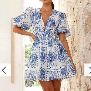 Blue and White Mini Dress Size M